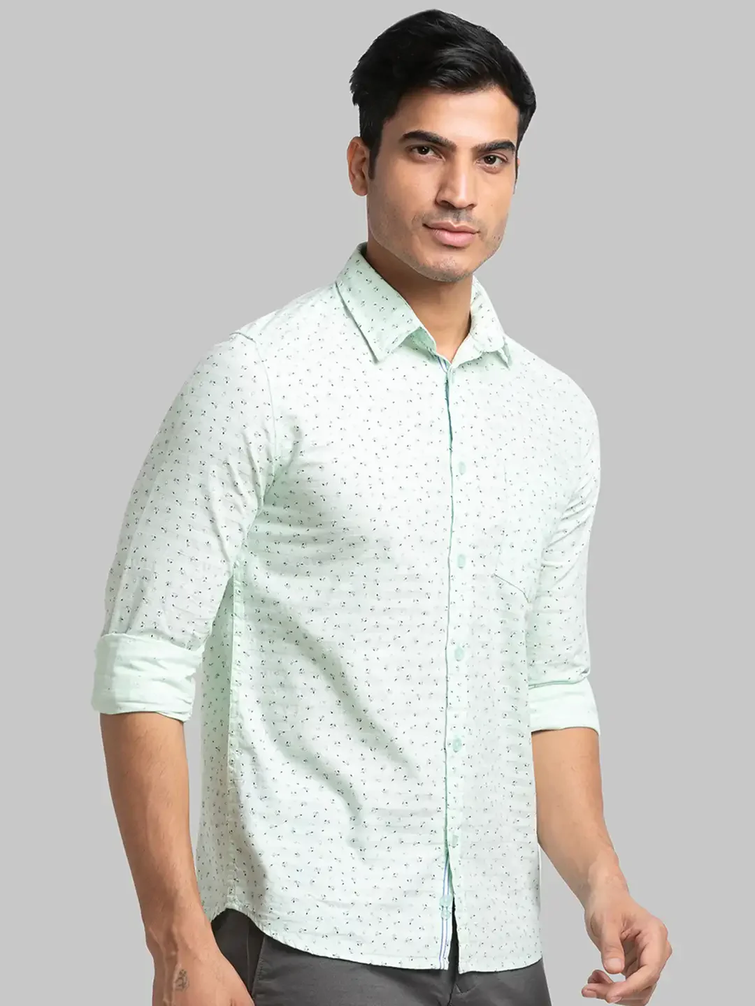 Men Green Slim Fit Print Cotton Full Sleeve Shirts - Image 2