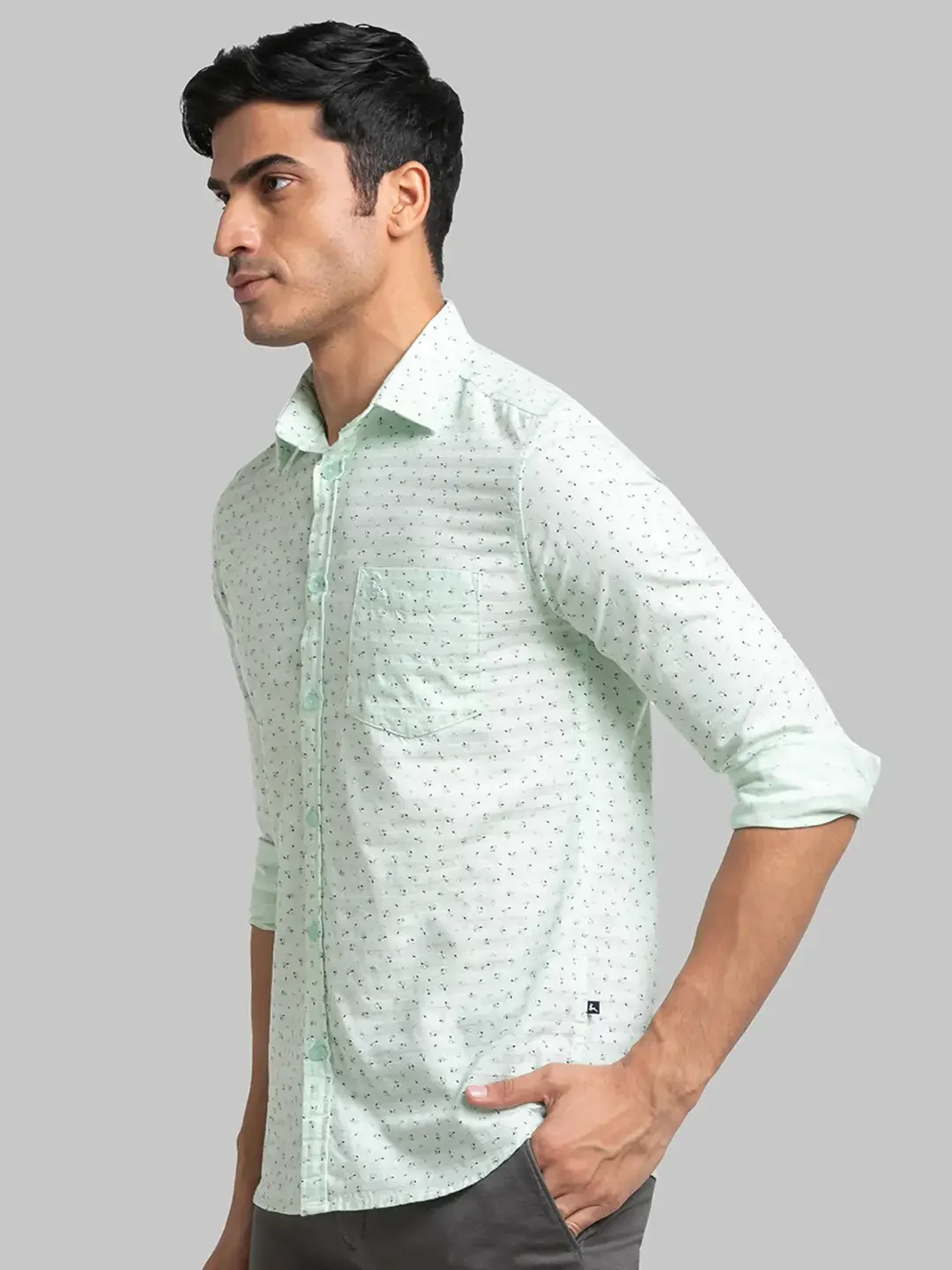 Men Green Slim Fit Print Cotton Full Sleeve Shirts - Image 3