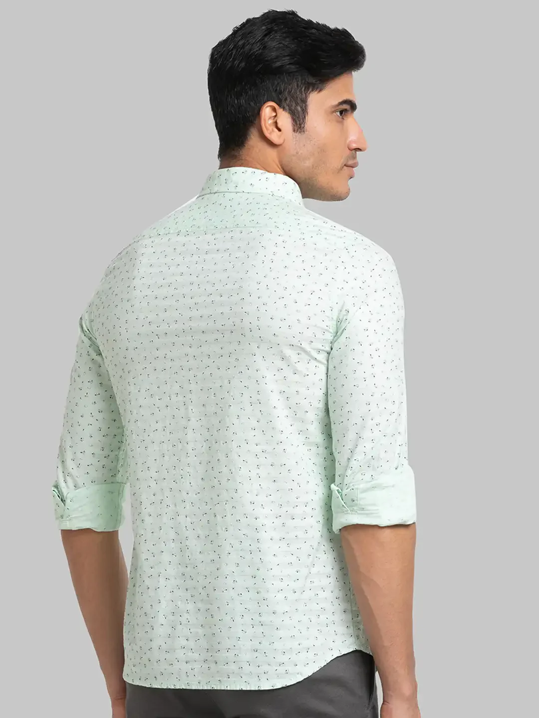 Men Green Slim Fit Print Cotton Full Sleeve Shirts - Image 4