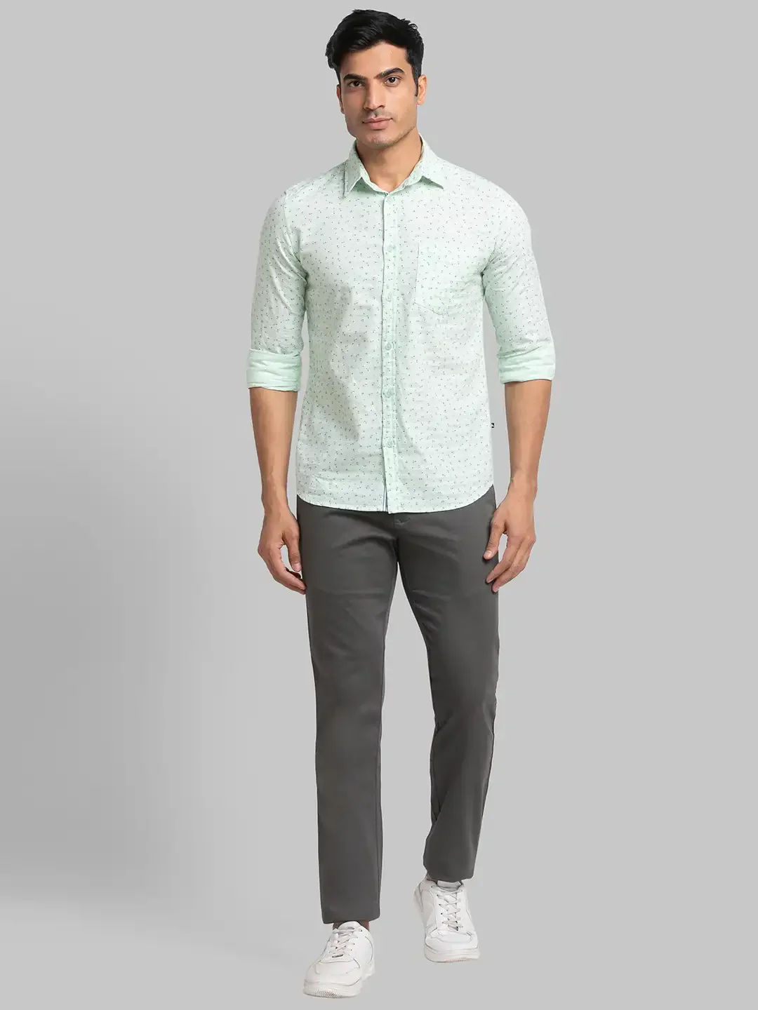 Men Green Slim Fit Print Cotton Full Sleeve Shirts - Image 5