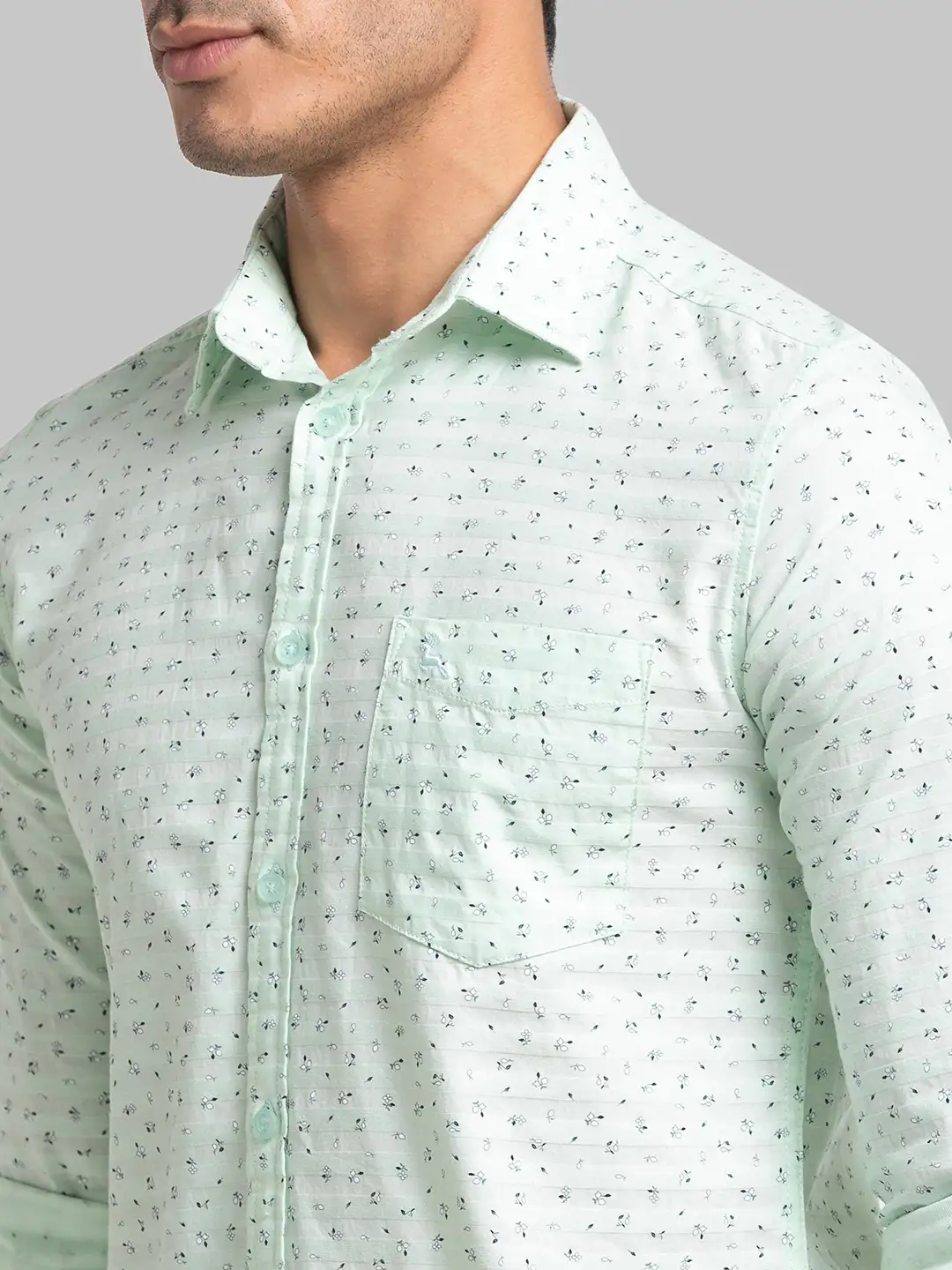 Men Green Slim Fit Print Cotton Full Sleeve Shirts - Image 6