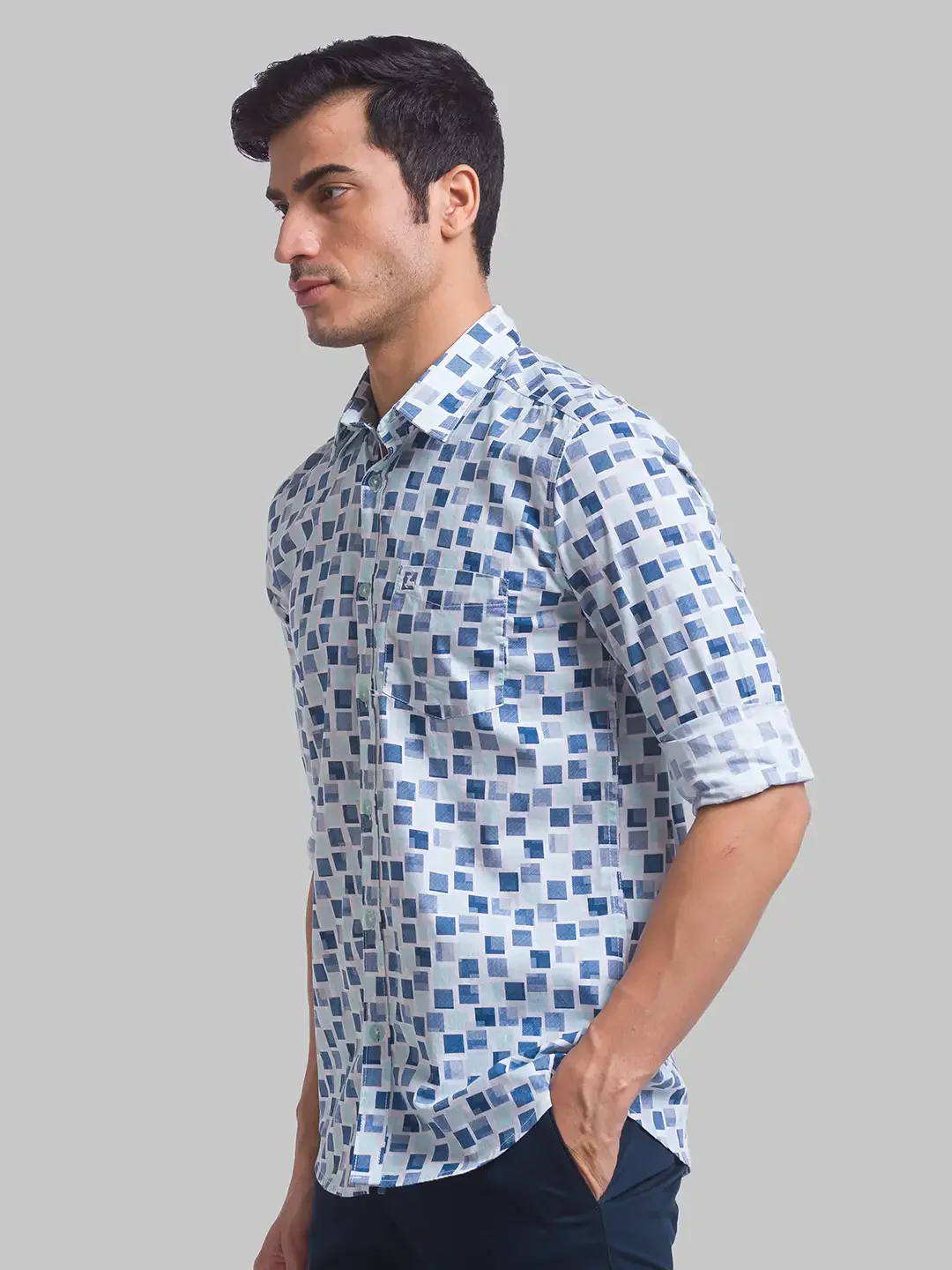 Parx Men Blue Printed Slim Fit Cotton Casual Shirt - Image 3