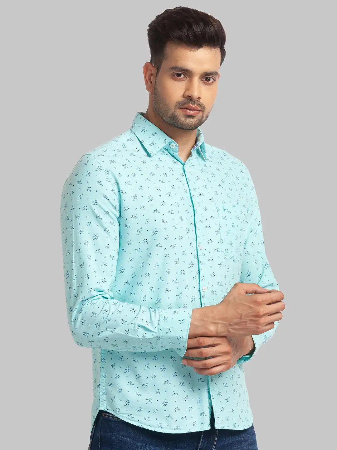 Men Green Slim Fit Print Cotton Full Sleeve Shirts - Image 2