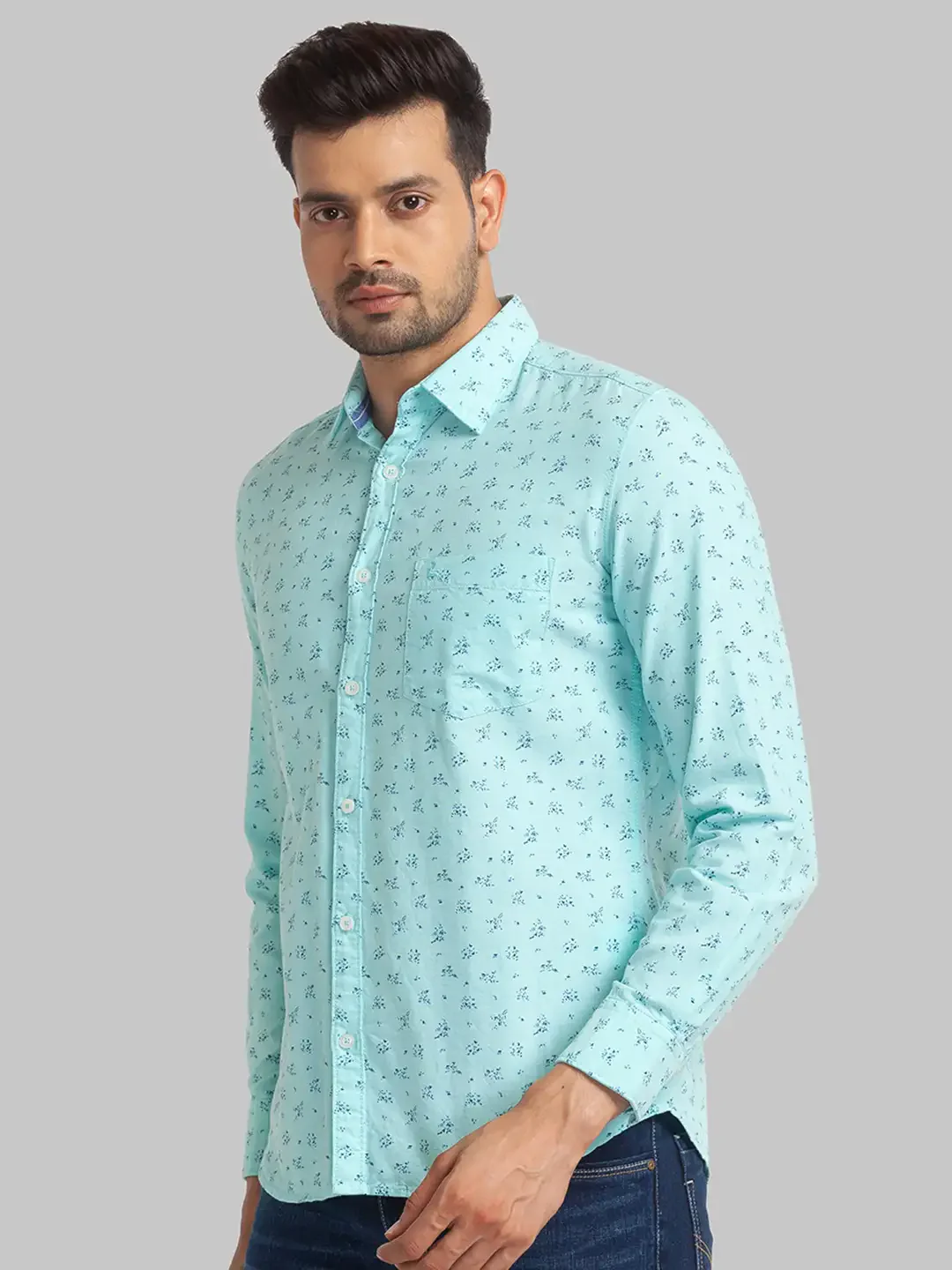 Men Green Slim Fit Print Cotton Full Sleeve Shirts - Image 3