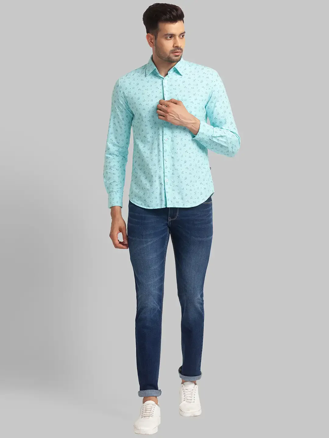 Men Green Slim Fit Print Cotton Full Sleeve Shirts - Image 5