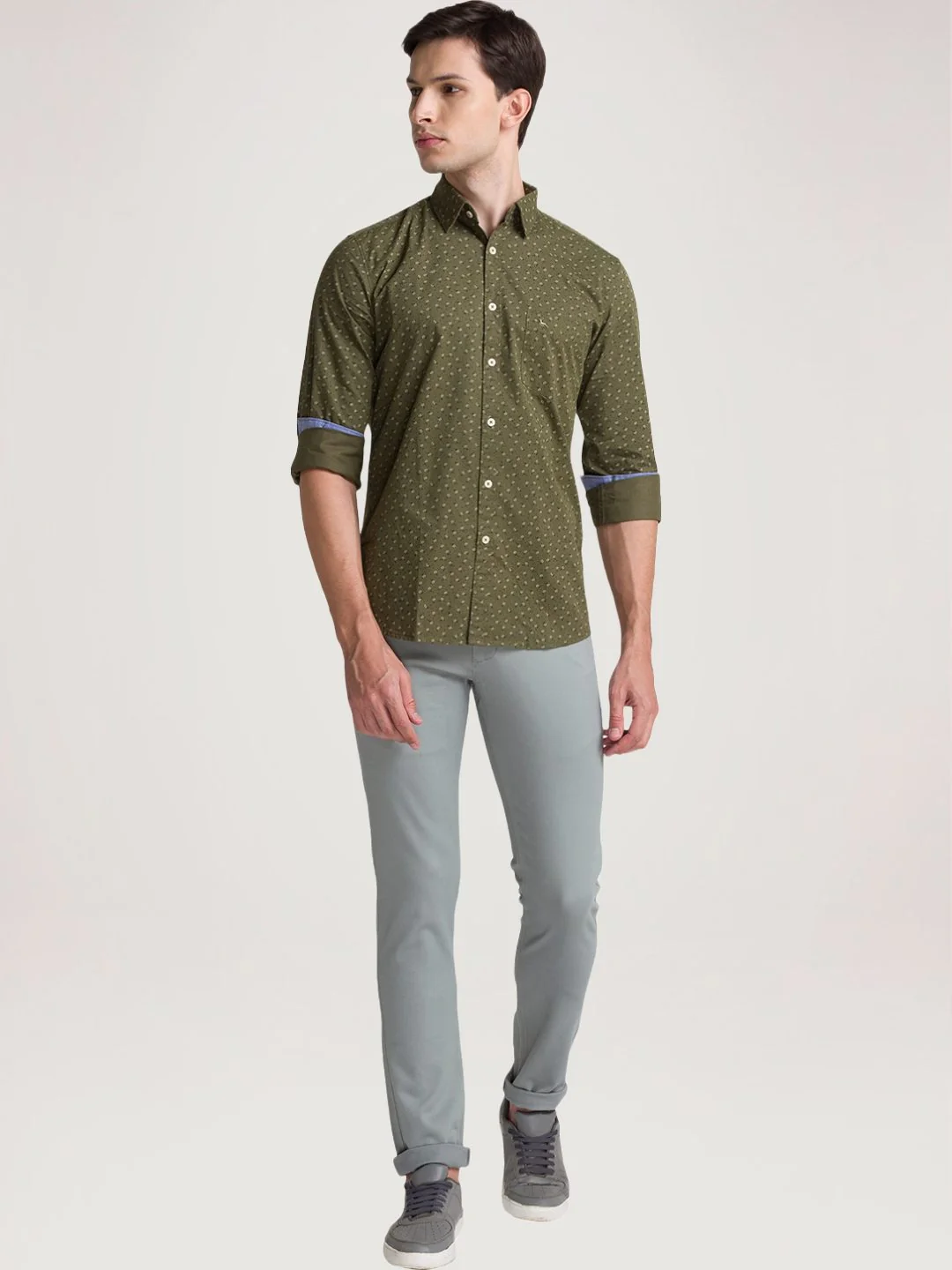 Men Green Slim Fit Print Cotton Full Sleeve Shirts - Image 2
