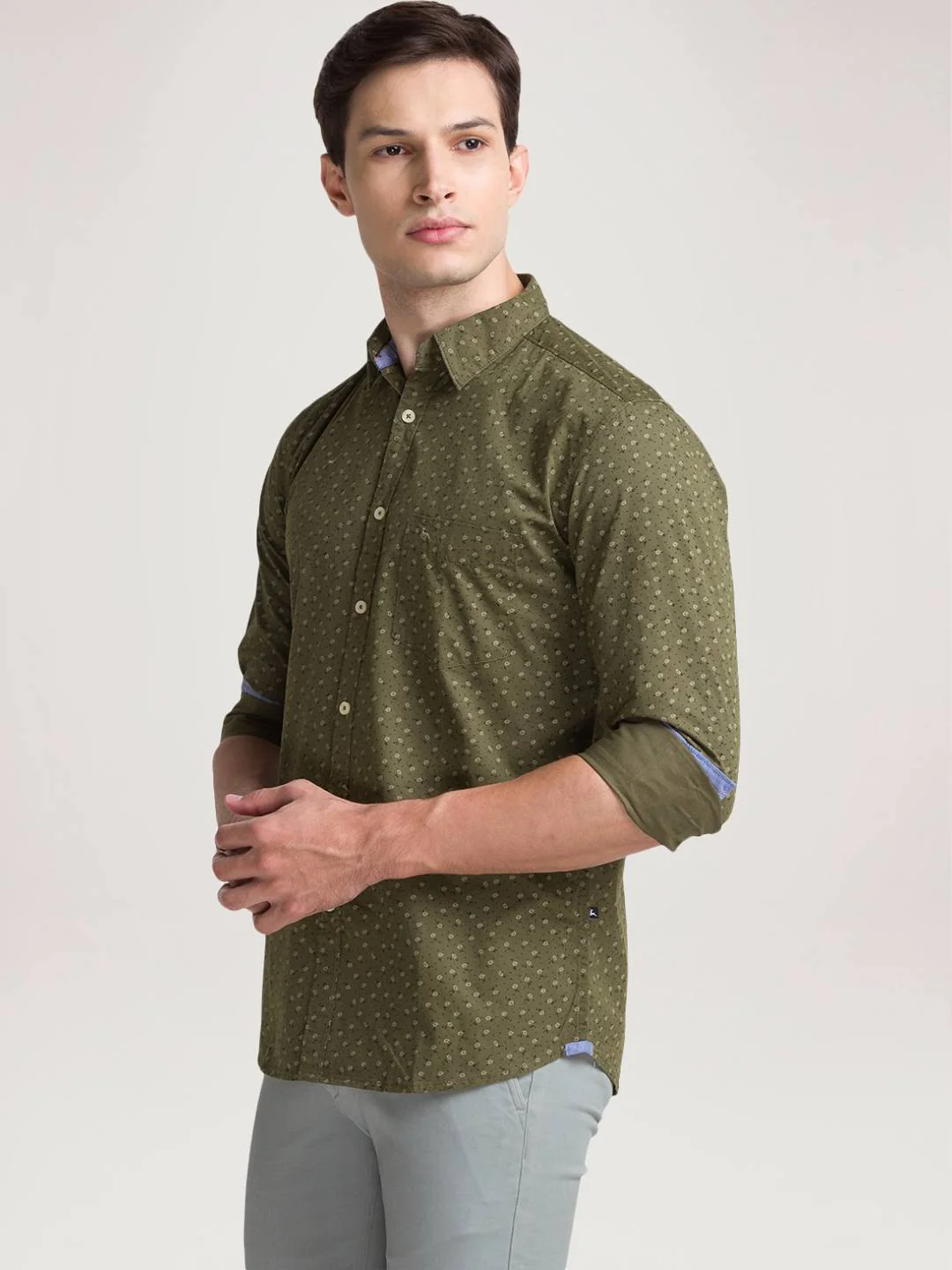Men Green Slim Fit Print Cotton Full Sleeve Shirts - Image 4