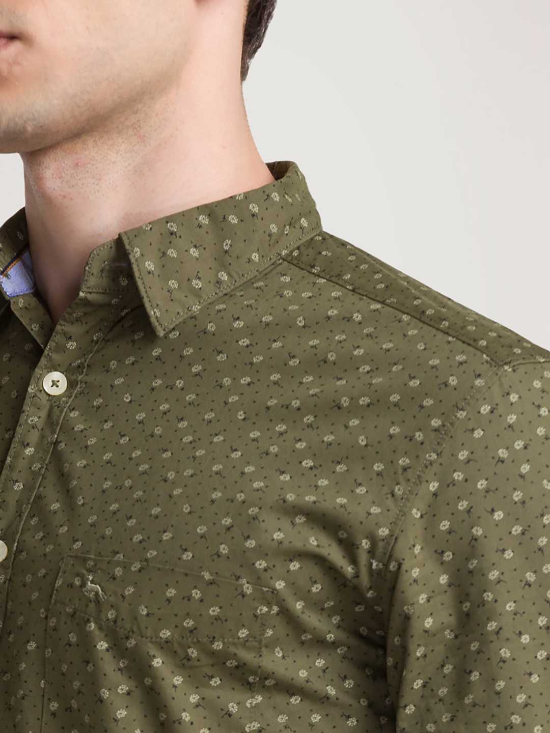 Men Green Slim Fit Print Cotton Full Sleeve Shirts - Image 6
