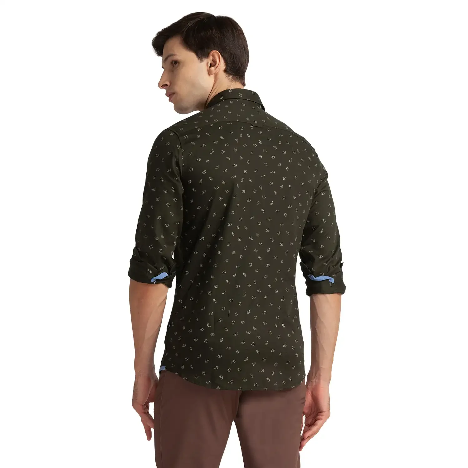 Men Green Slim Fit Print Cotton Full Sleeve Shirts - Image 4