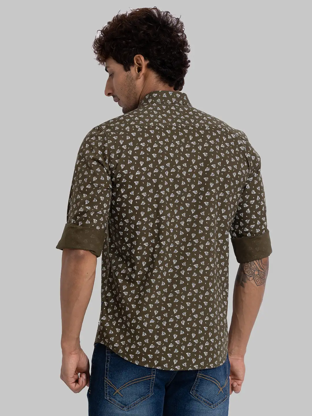 Men Green Slim Fit Print Cotton Full Sleeve Shirts - Image 4