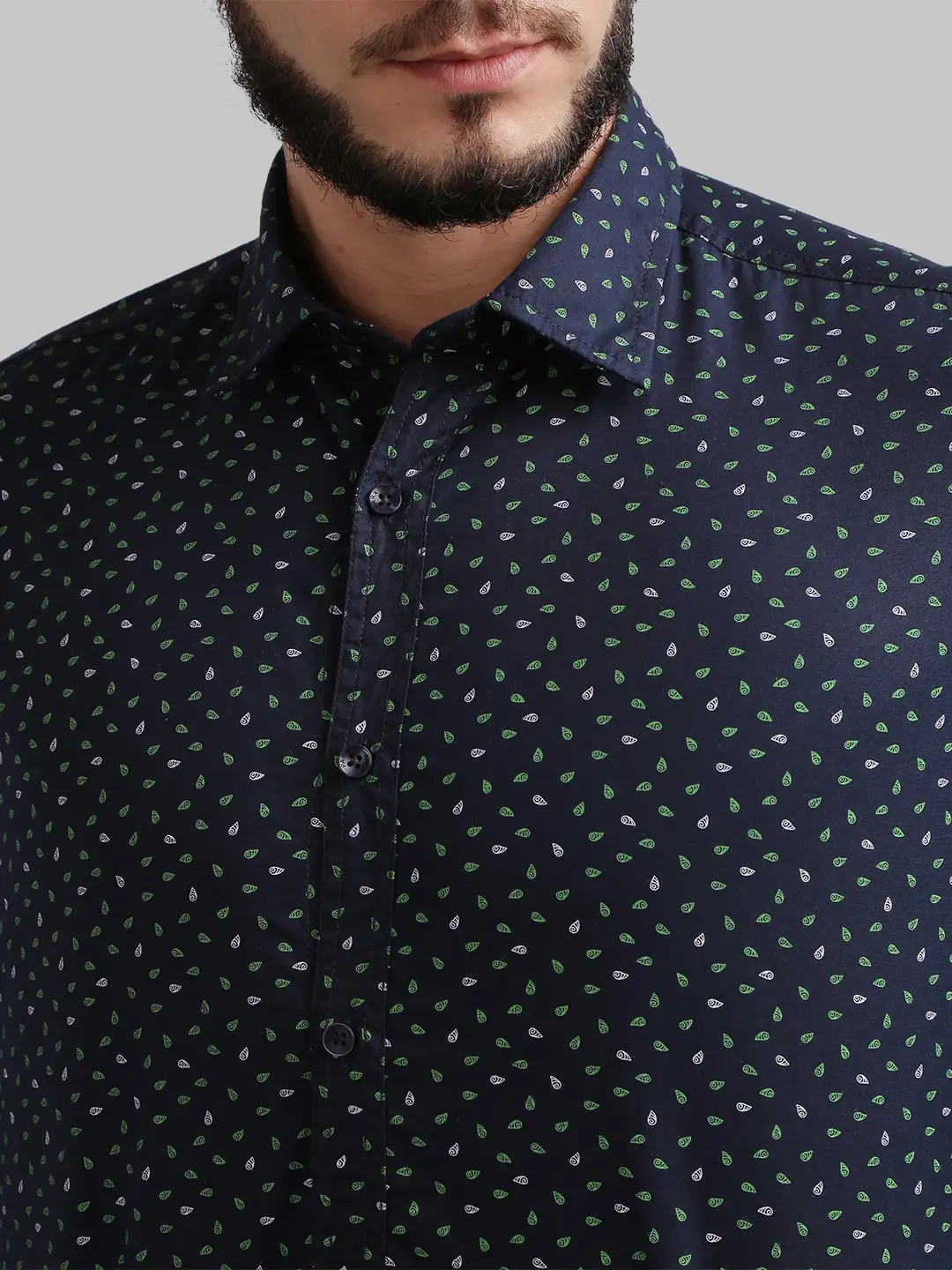 Men Green Slim Fit Print Cotton Full Sleeve Shirts - Image 11