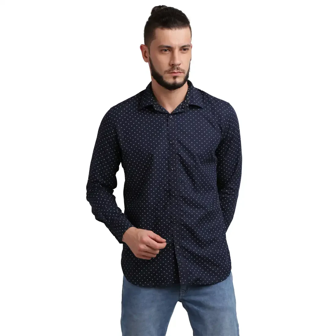 Men Green Slim Fit Print Cotton Full Sleeve Shirts - Image 13