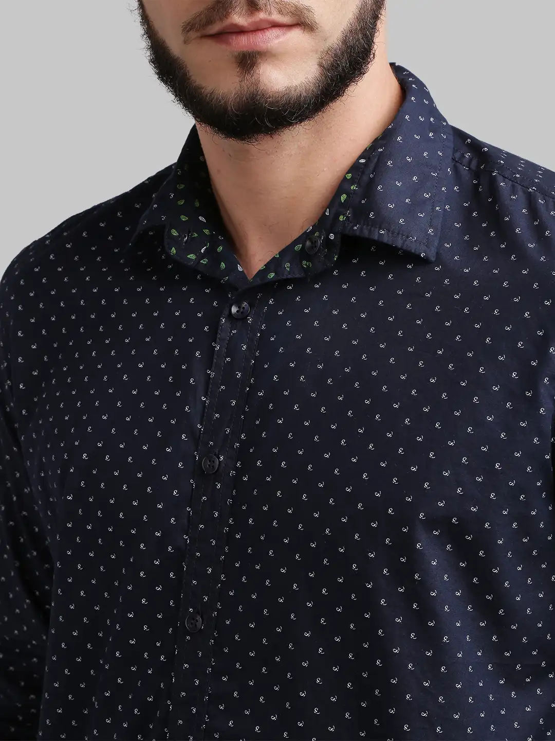 Men Green Slim Fit Print Cotton Full Sleeve Shirts - Image 5