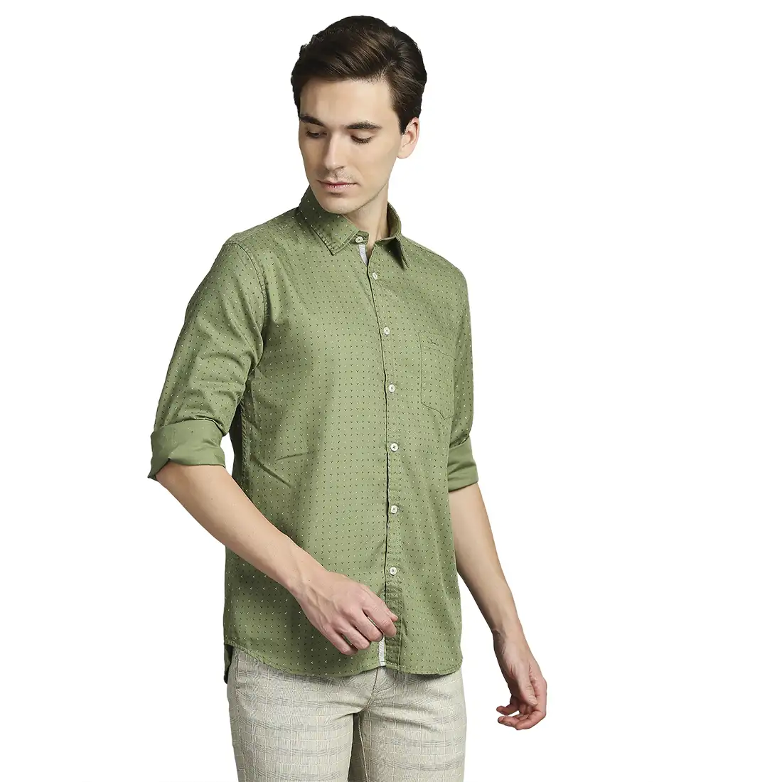 Men Green Slim Fit Print Cotton Full Sleeve Shirts - Image 2