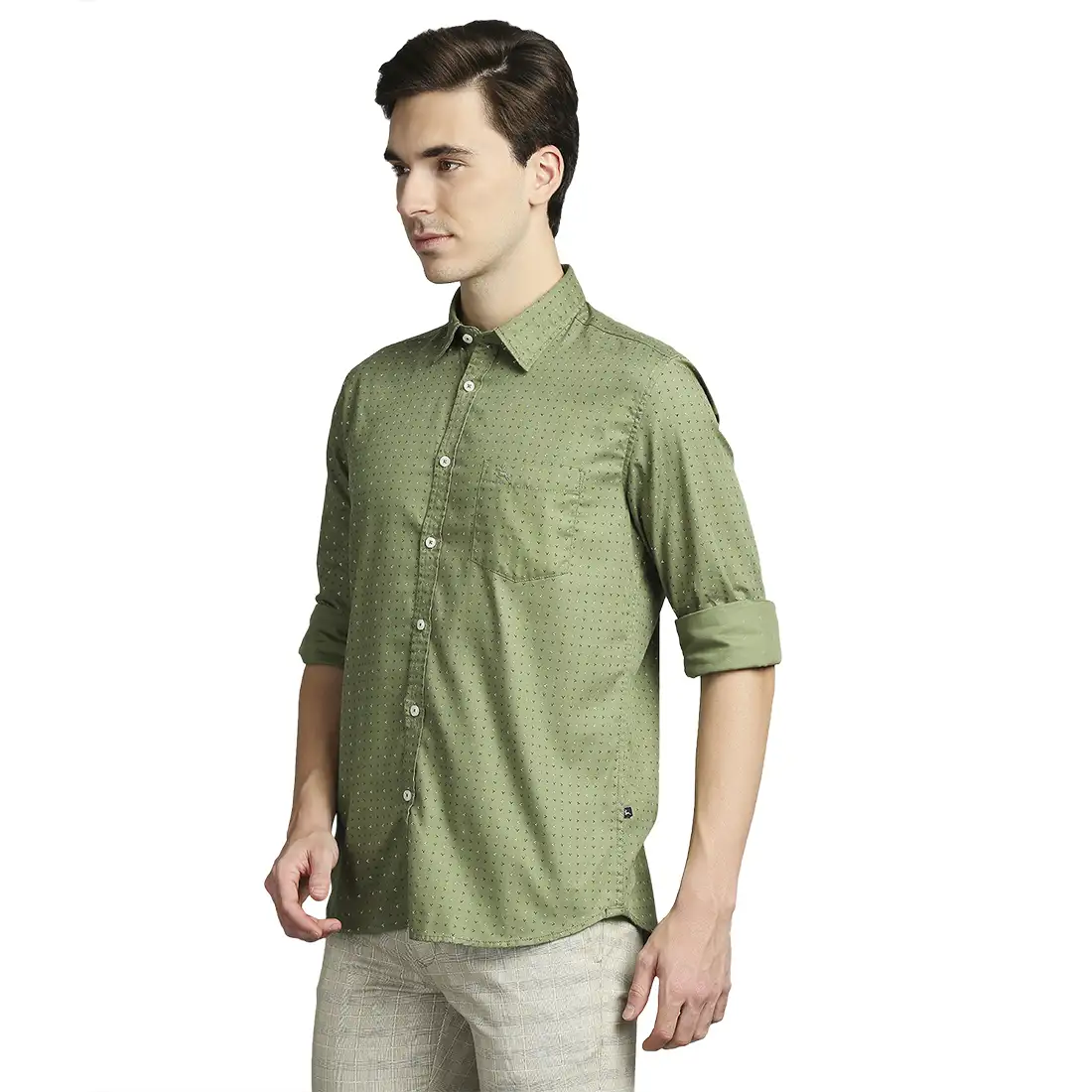 Men Green Slim Fit Print Cotton Full Sleeve Shirts - Image 3
