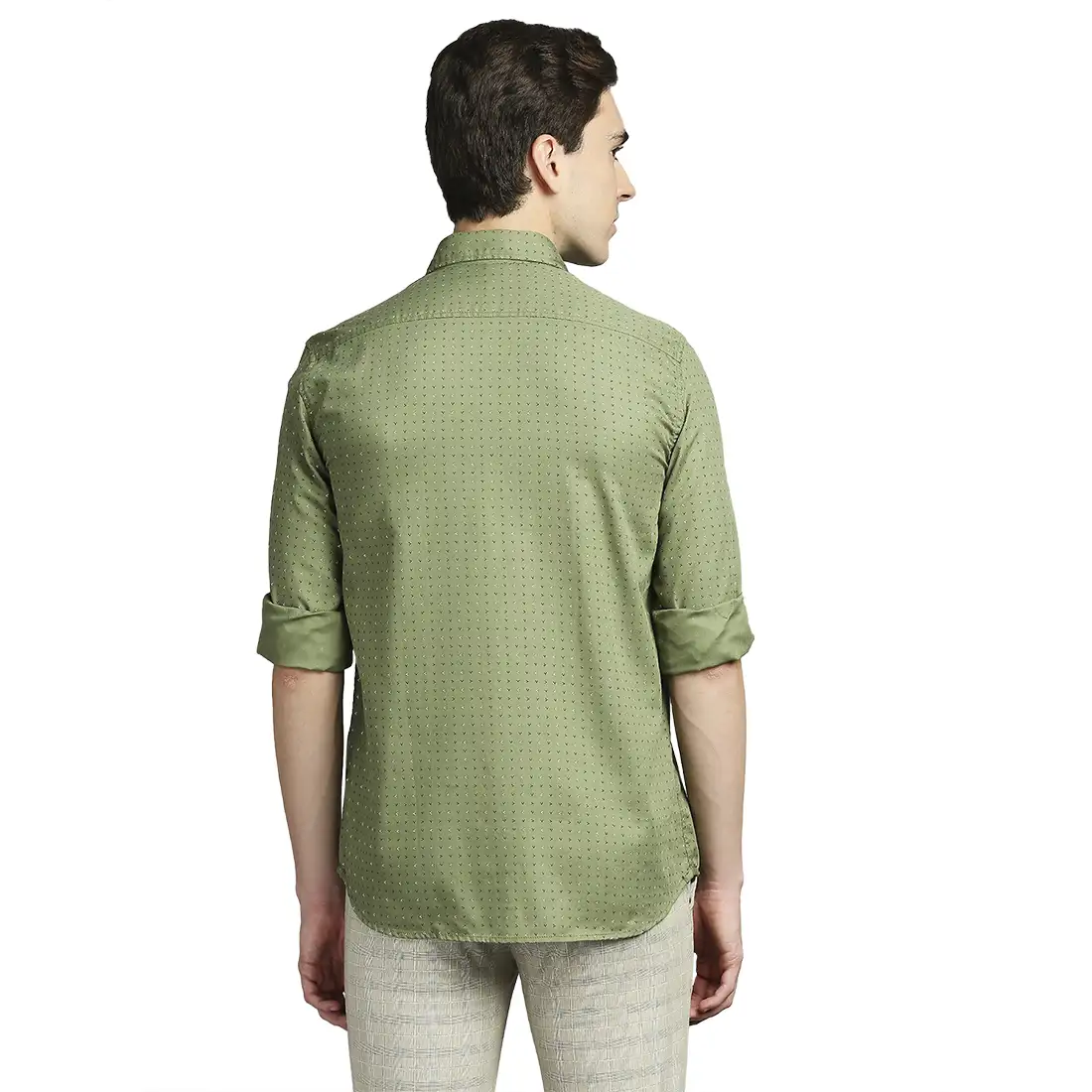 Men Green Slim Fit Print Cotton Full Sleeve Shirts - Image 4