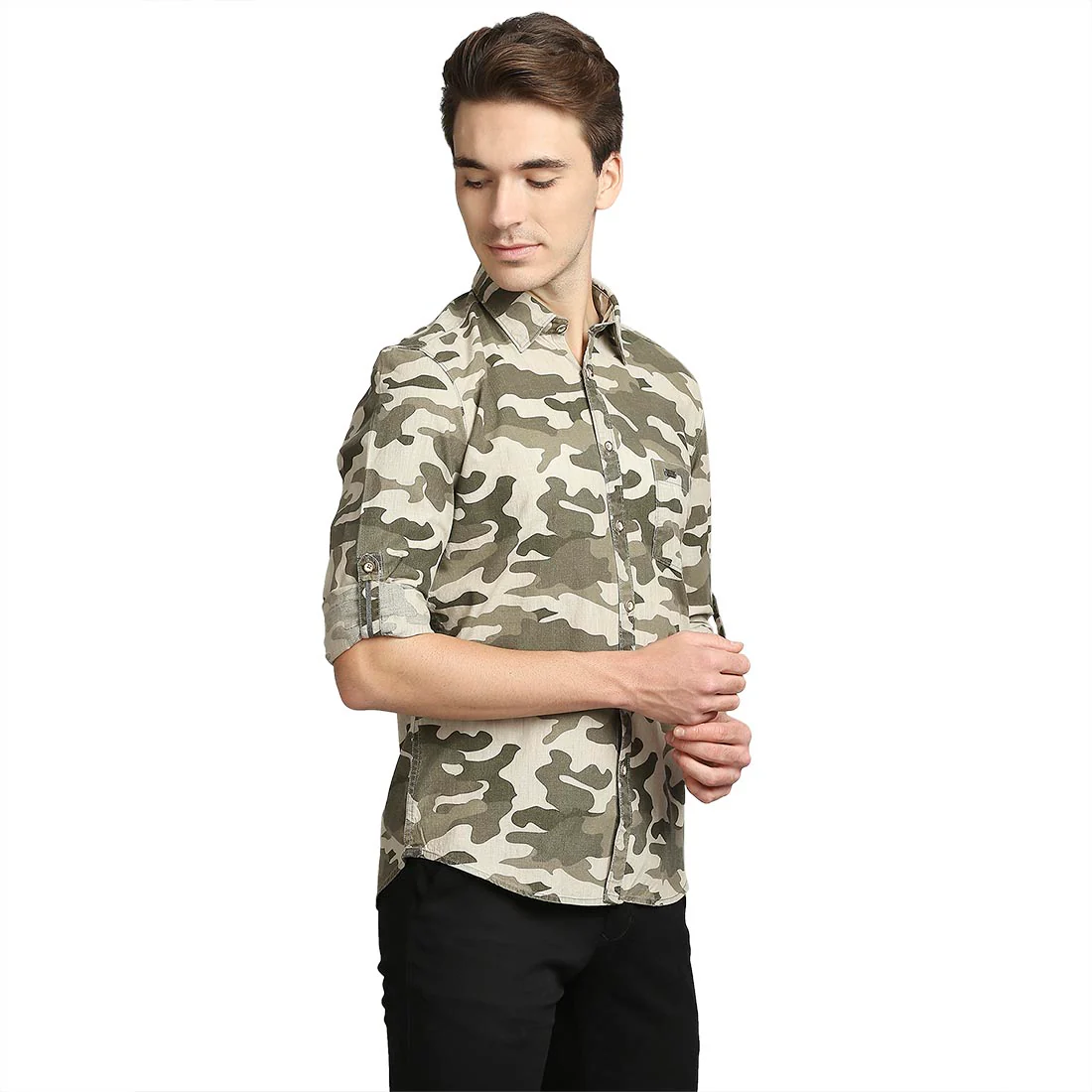 Men Green Slim Fit Print Cotton Full Sleeve Shirts - Image 2