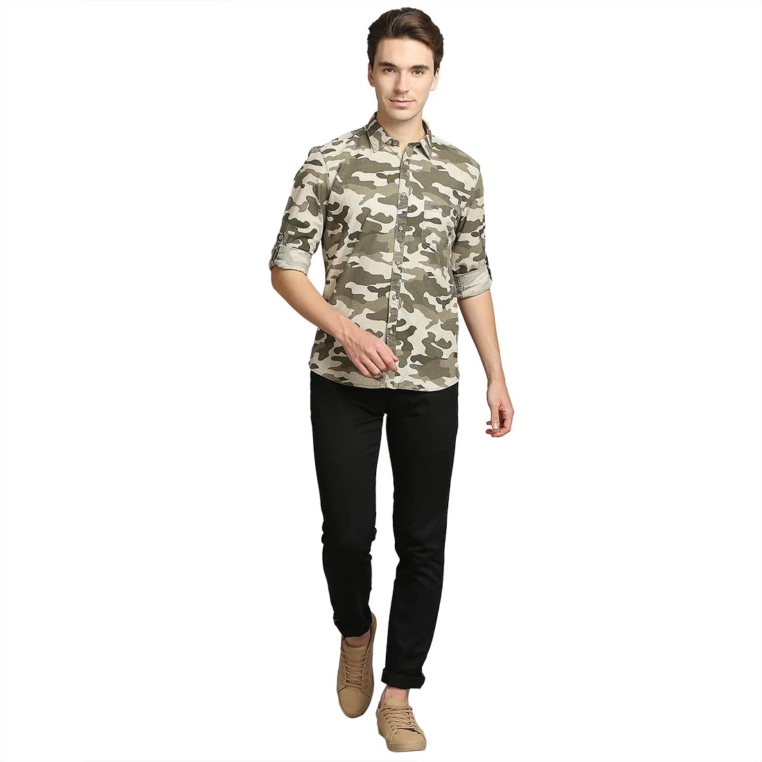 Men Green Slim Fit Print Cotton Full Sleeve Shirts - Image 5