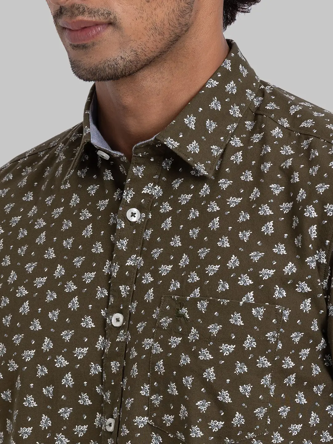 Men Green Slim Fit Print Cotton Full Sleeve Shirts - Image 6