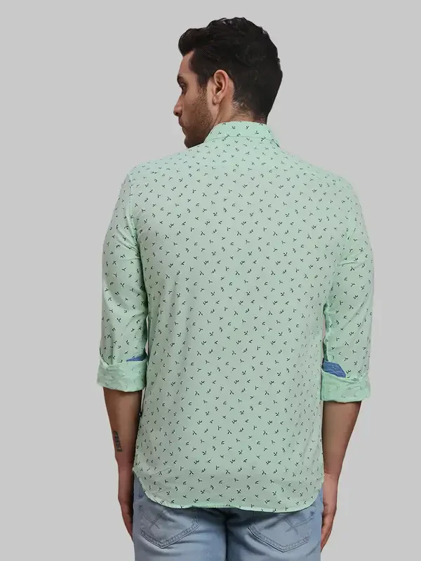 Men Green Slim Fit Print Cotton Full Sleeve Shirts - Image 4