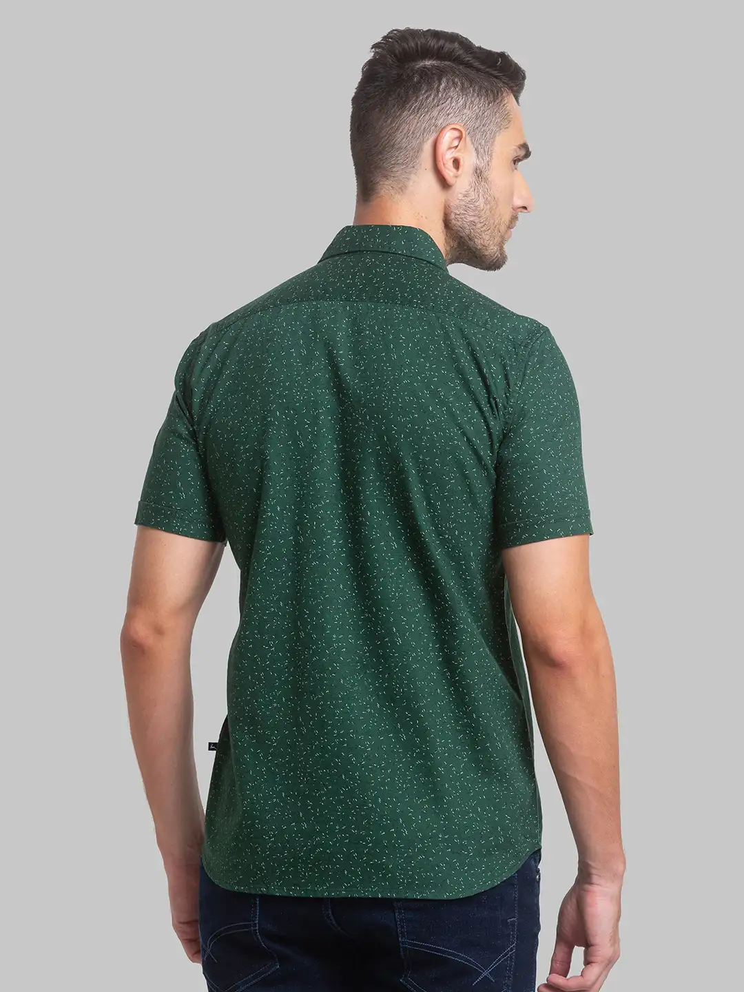 Men Green Slim Fit Print Cotton Half Sleeve Shirts - Image 4