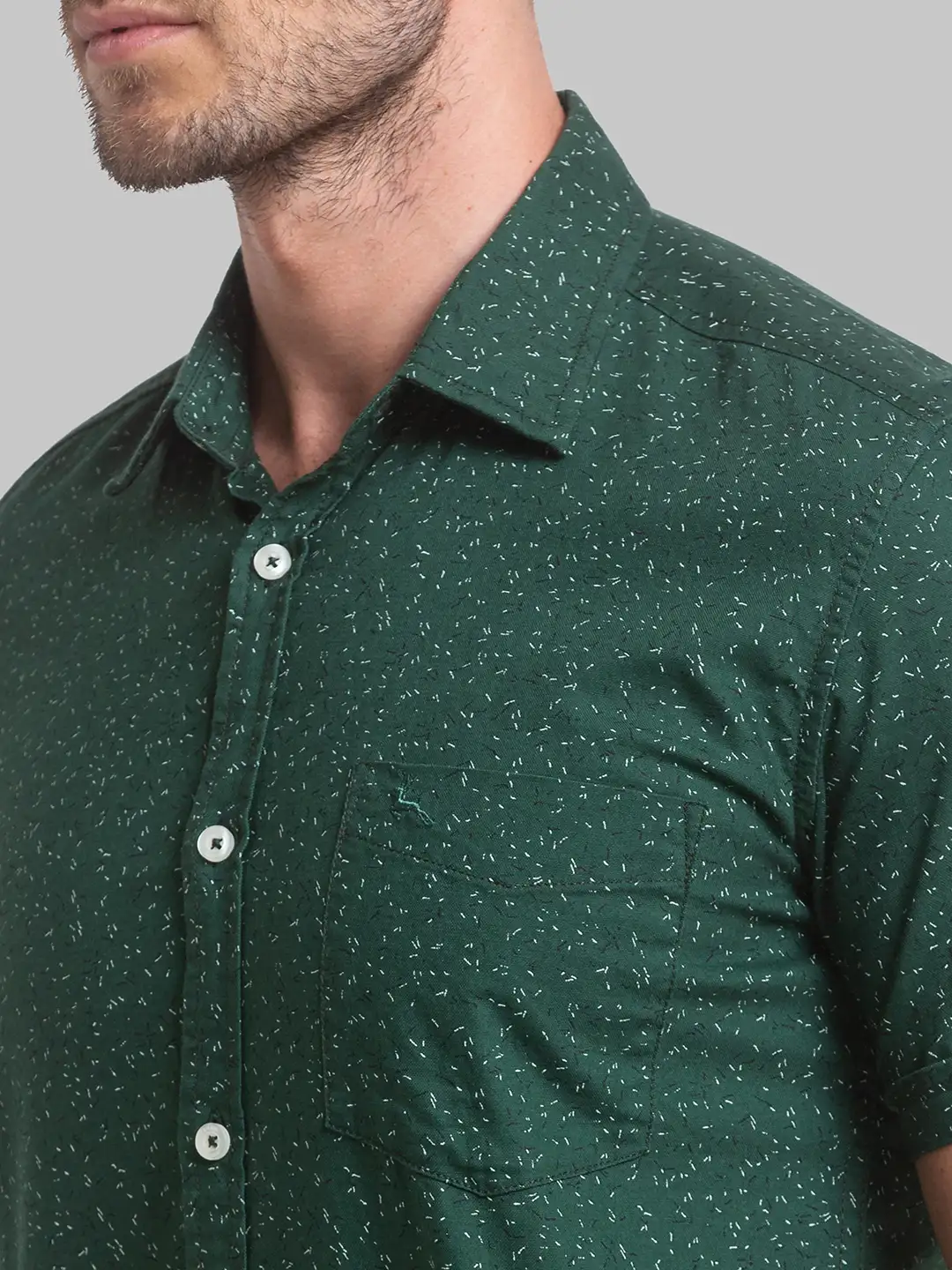 Men Green Slim Fit Print Cotton Half Sleeve Shirts - Image 6