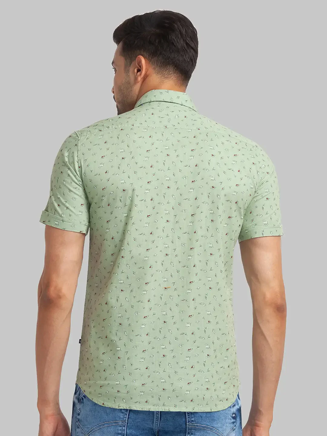 Men Green Slim Fit Print Cotton Half Sleeve Shirts - Image 4