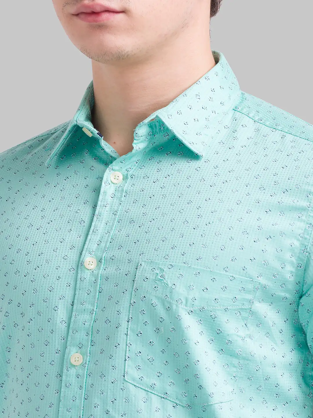 Men Green Slim Fit Print Cotton Half Sleeve Shirts - Image 6