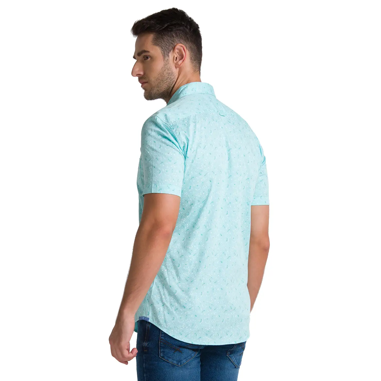 Men Green Slim Fit Print Cotton Half Sleeve Shirts - Image 4