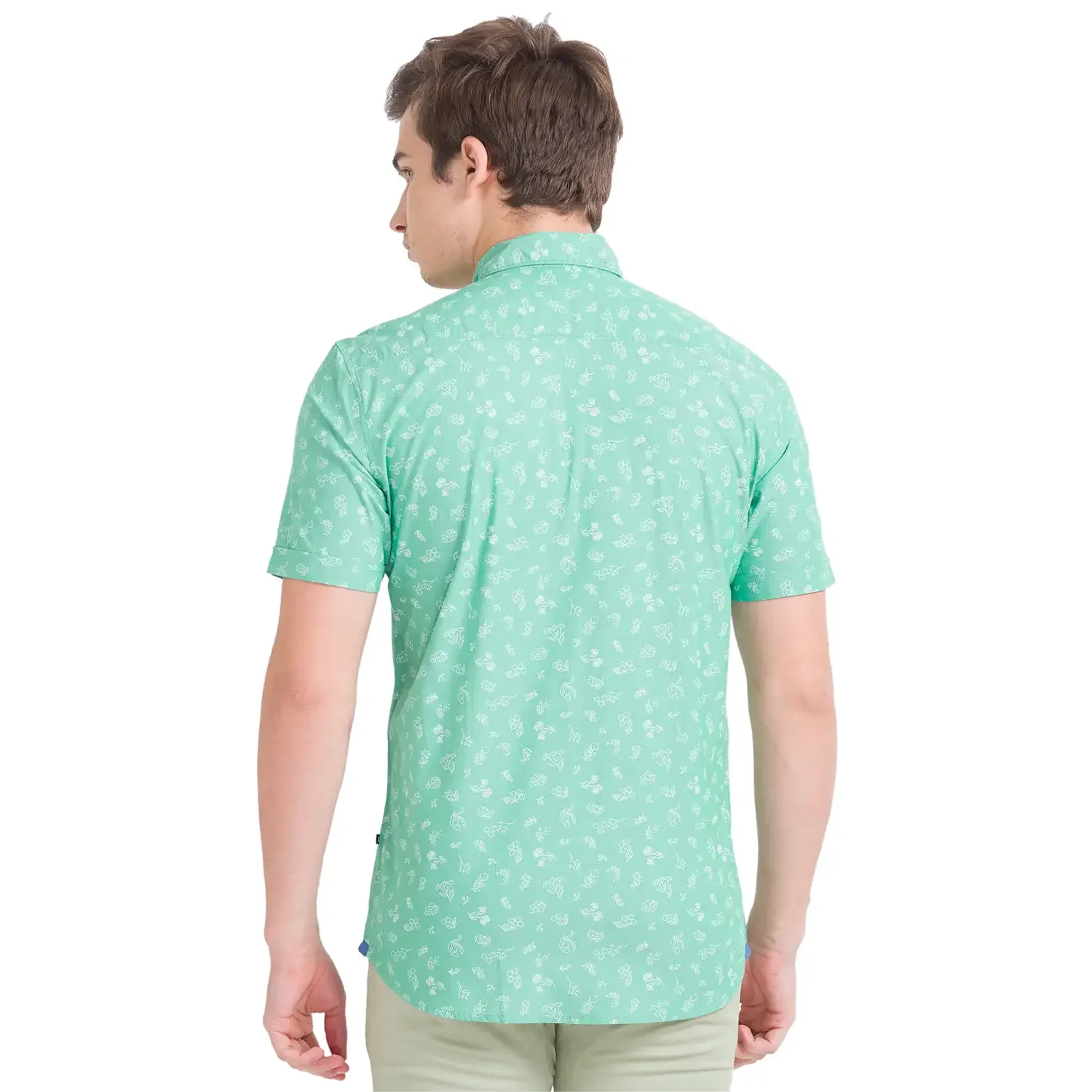 Men Green Slim Fit Print Cotton Half Sleeve Shirts - Image 4