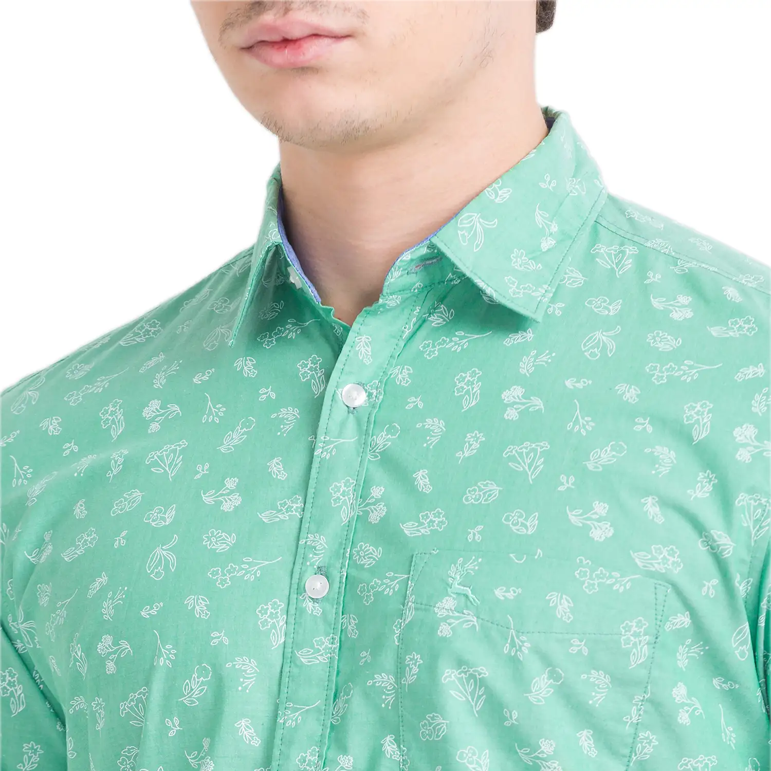 Men Green Slim Fit Print Cotton Half Sleeve Shirts - Image 6