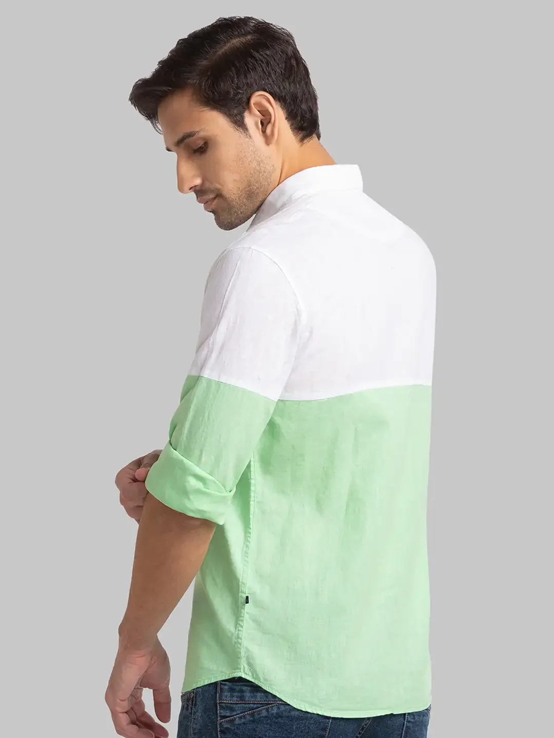 Men Green Slim Fit Solid Cotton Blend Full Sleeve Shirts - Image 4