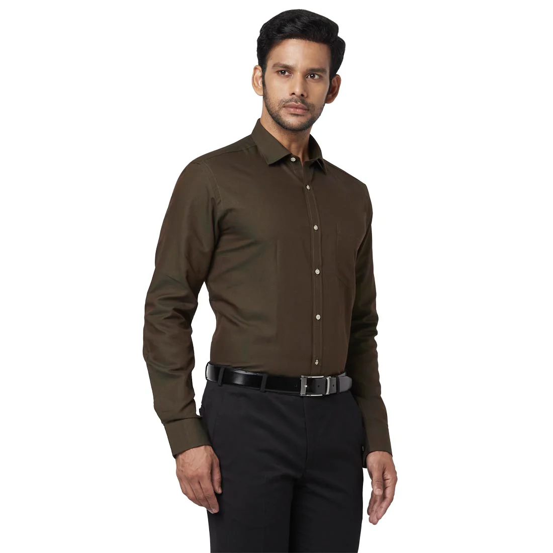 Men Green Slim Fit Solid Cotton Blend Shirts - Image 2