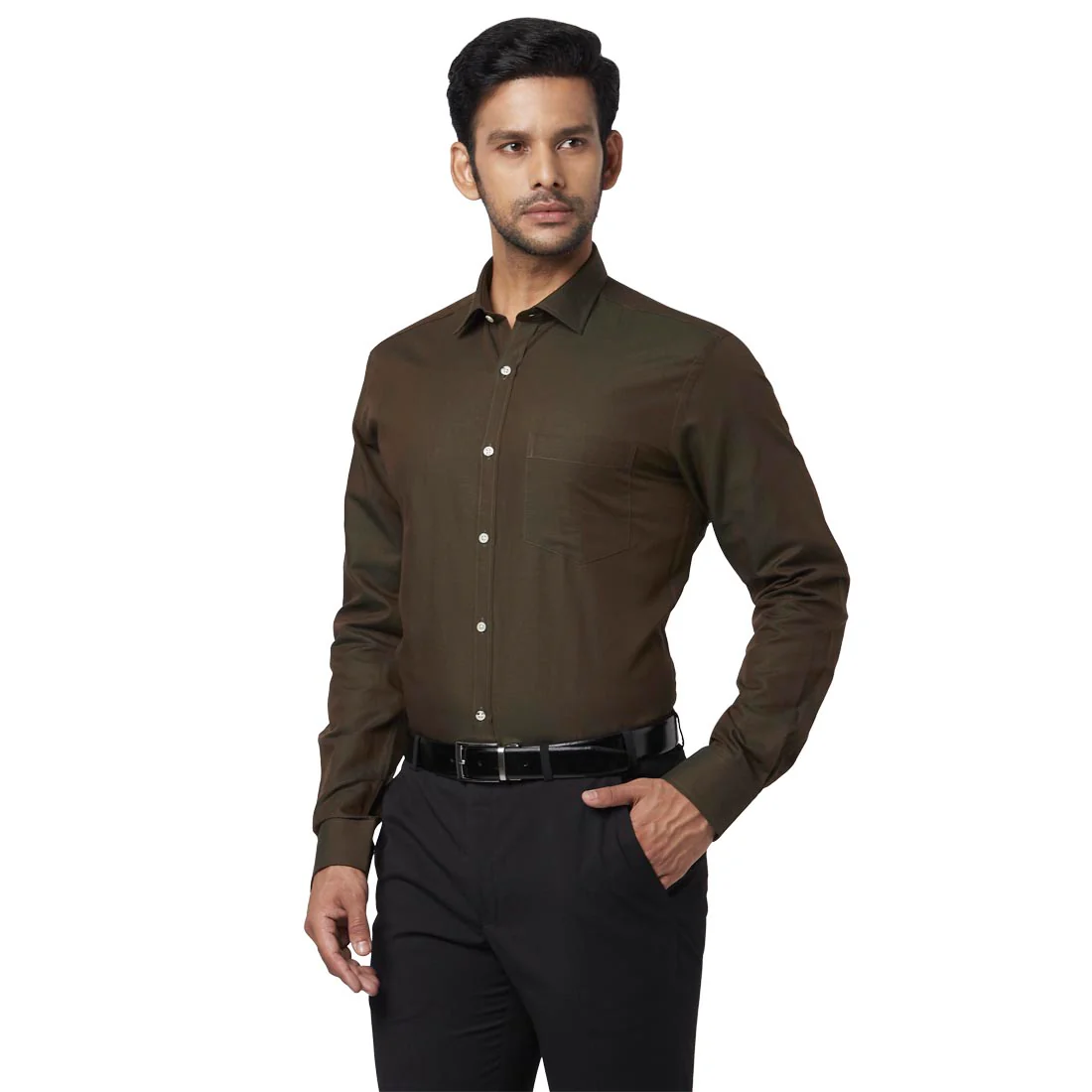 Men Green Slim Fit Solid Cotton Blend Shirts - Image 3