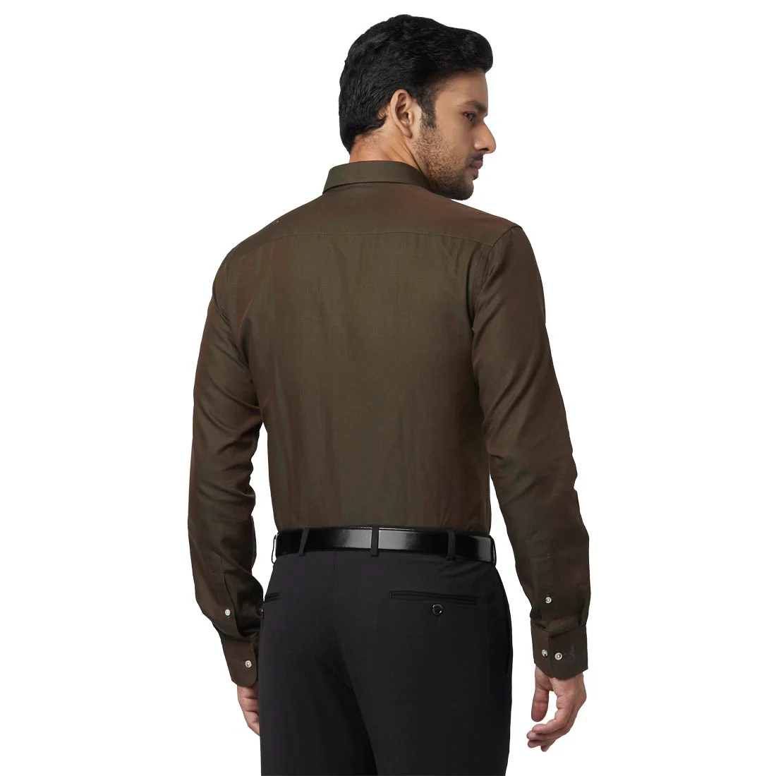 Men Green Slim Fit Solid Cotton Blend Shirts - Image 4
