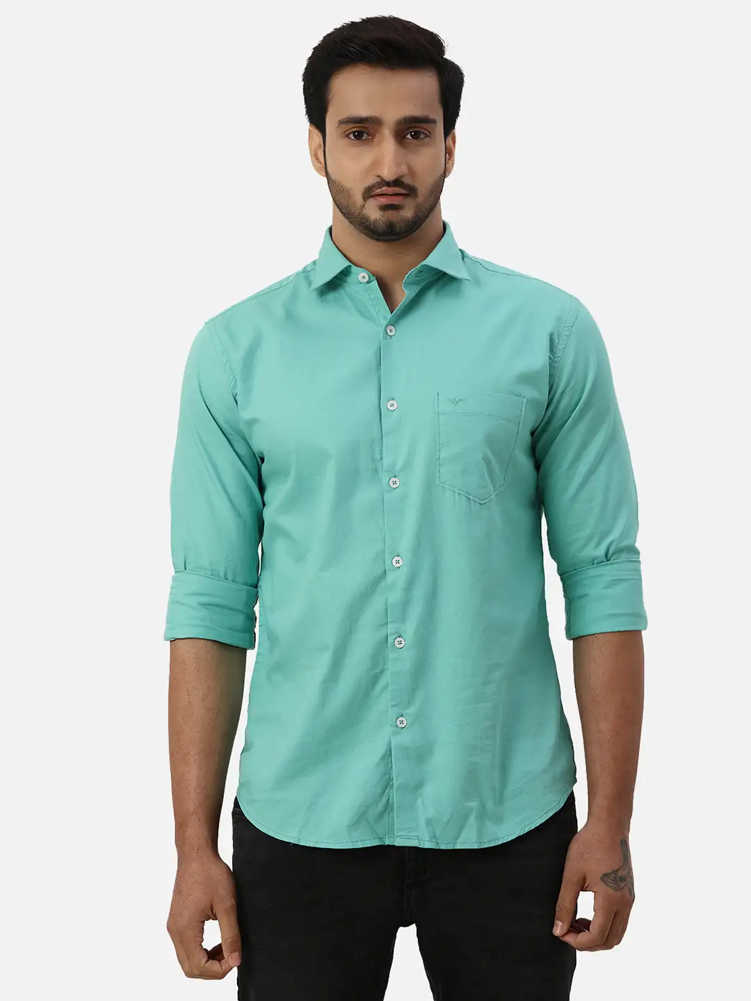 Park Avenue Men Green Slim Fit Solid Cotton Casual Shirt
