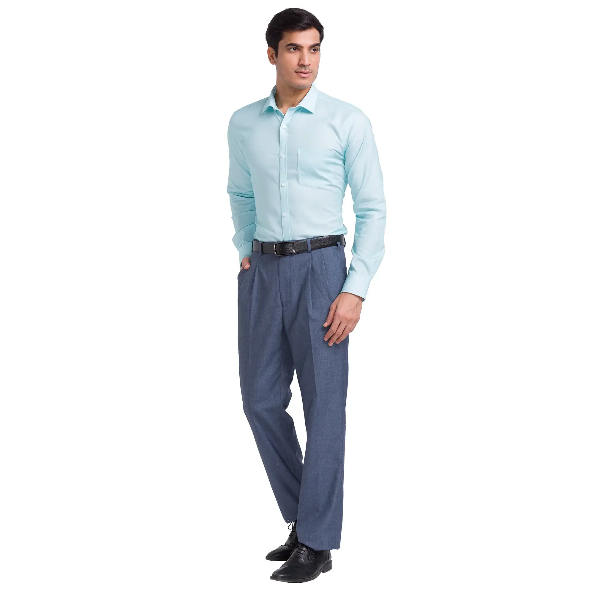 Men Green Slim Fit Solid Cotton Cut Away Collar Shirts - Image 5