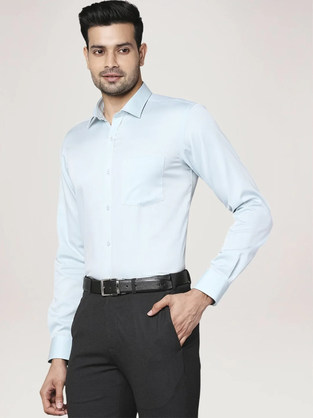 Men Green Slim Fit Solid Cotton Cut Away Collar Shirts - Image 6
