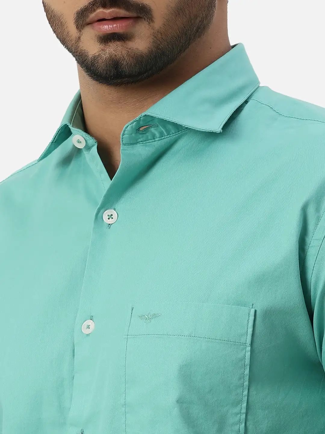 Park Avenue Men Green Slim Fit Solid Cotton Casual Shirt - Image 6