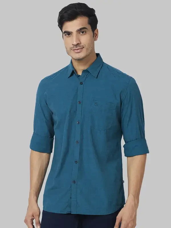 Men Green Slim Fit Solid Cotton Full Sleeve Shirts