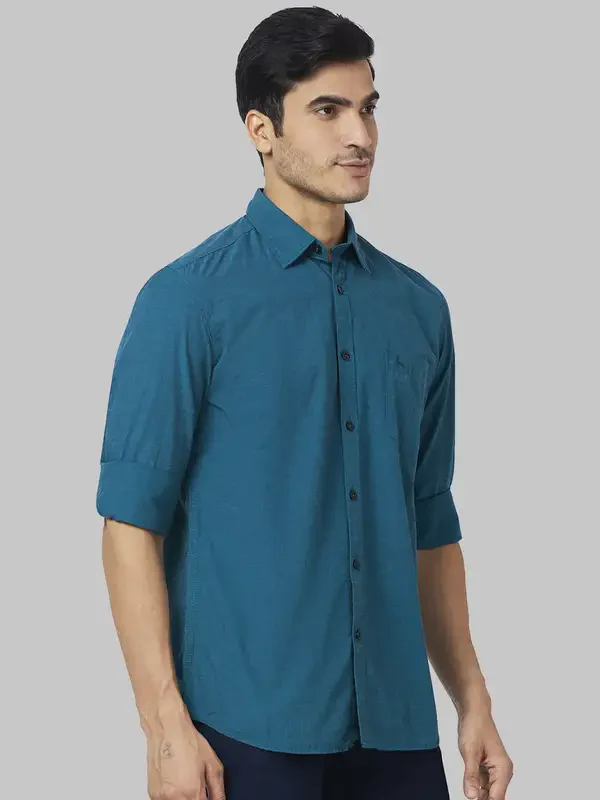 Men Green Slim Fit Solid Cotton Full Sleeve Shirts - Image 2