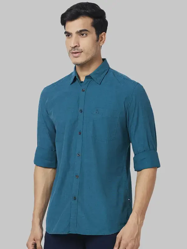 Men Green Slim Fit Solid Cotton Full Sleeve Shirts - Image 3