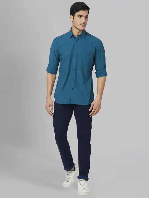 Men Green Slim Fit Solid Cotton Full Sleeve Shirts - Image 5