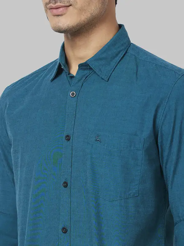 Men Green Slim Fit Solid Cotton Full Sleeve Shirts - Image 6