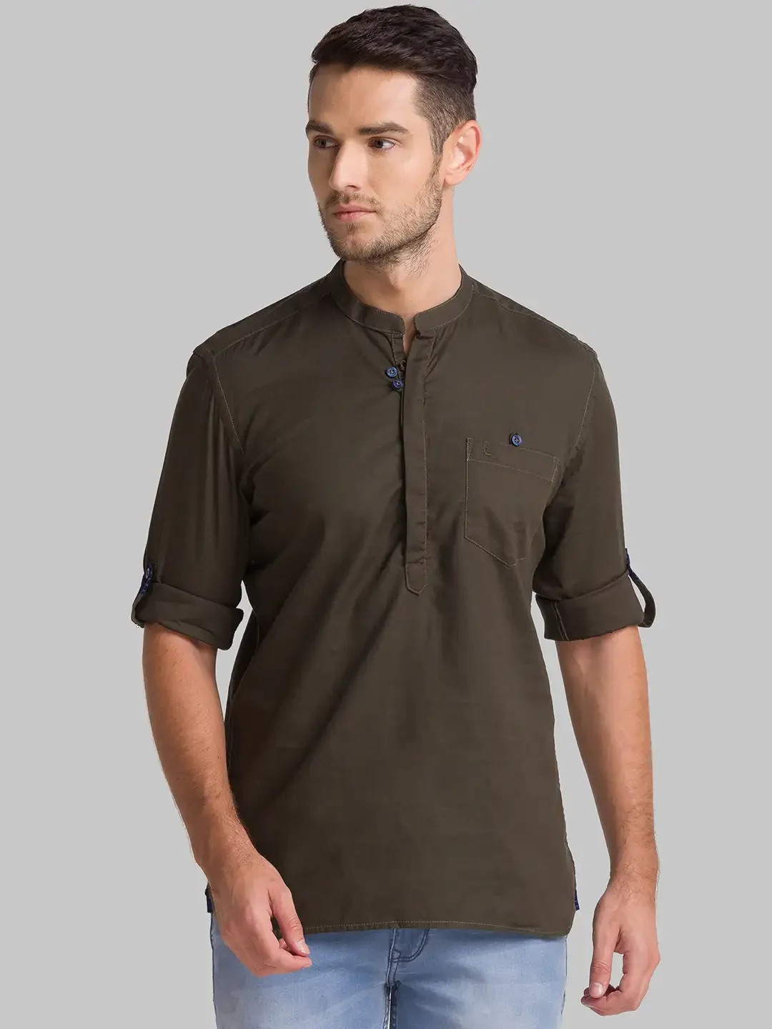 Men Green Slim Fit Solid Cotton Full Sleeve Shirts