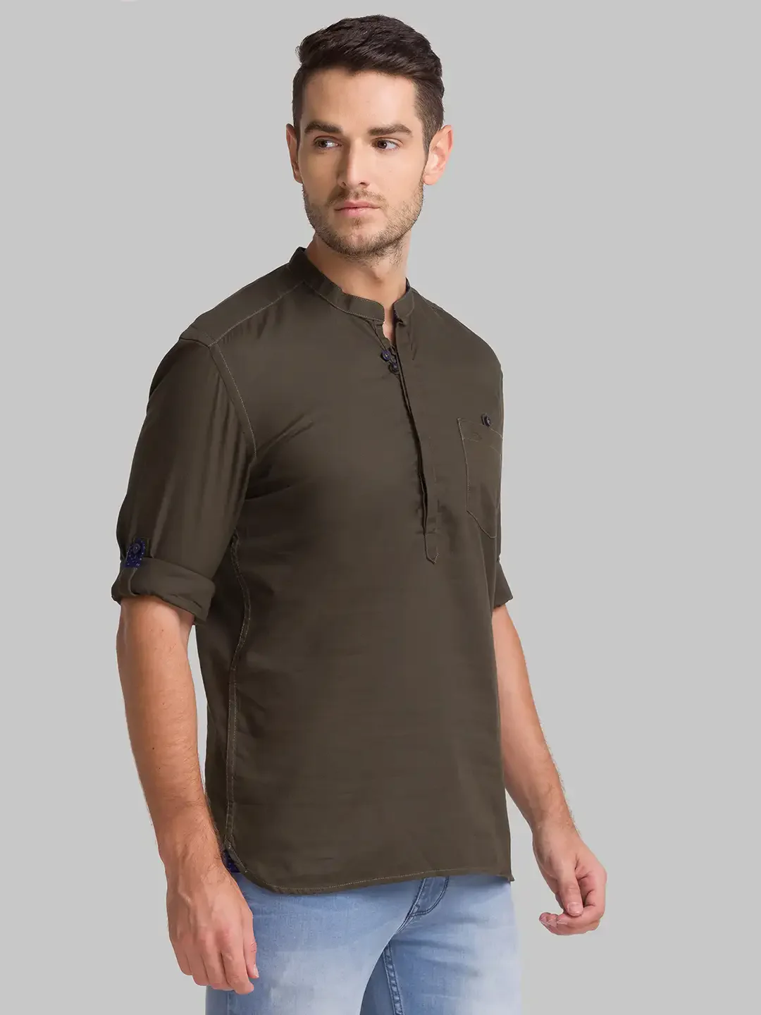 Men Green Slim Fit Solid Cotton Full Sleeve Shirts - Image 2