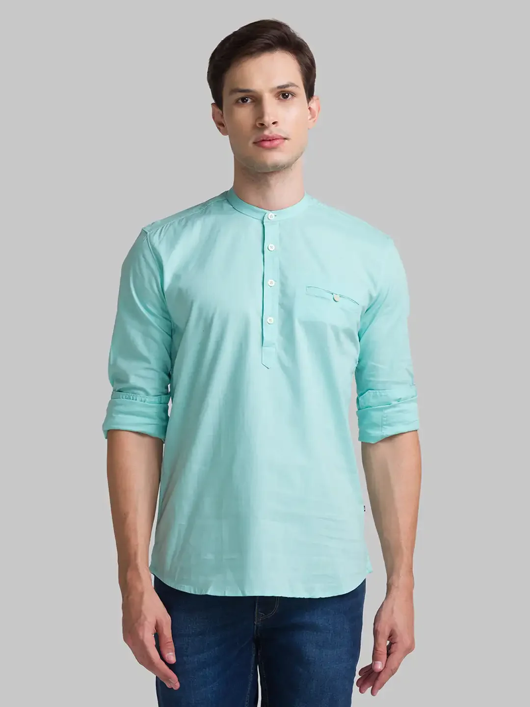 Men Green Slim Fit Solid Cotton Full Sleeve Shirts