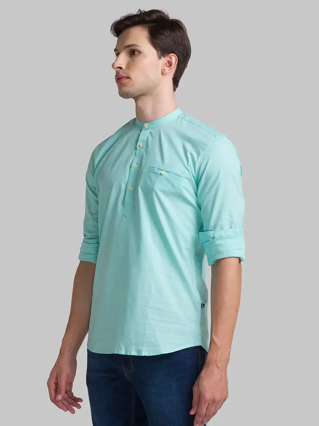 Men Green Slim Fit Solid Cotton Full Sleeve Shirts - Image 2