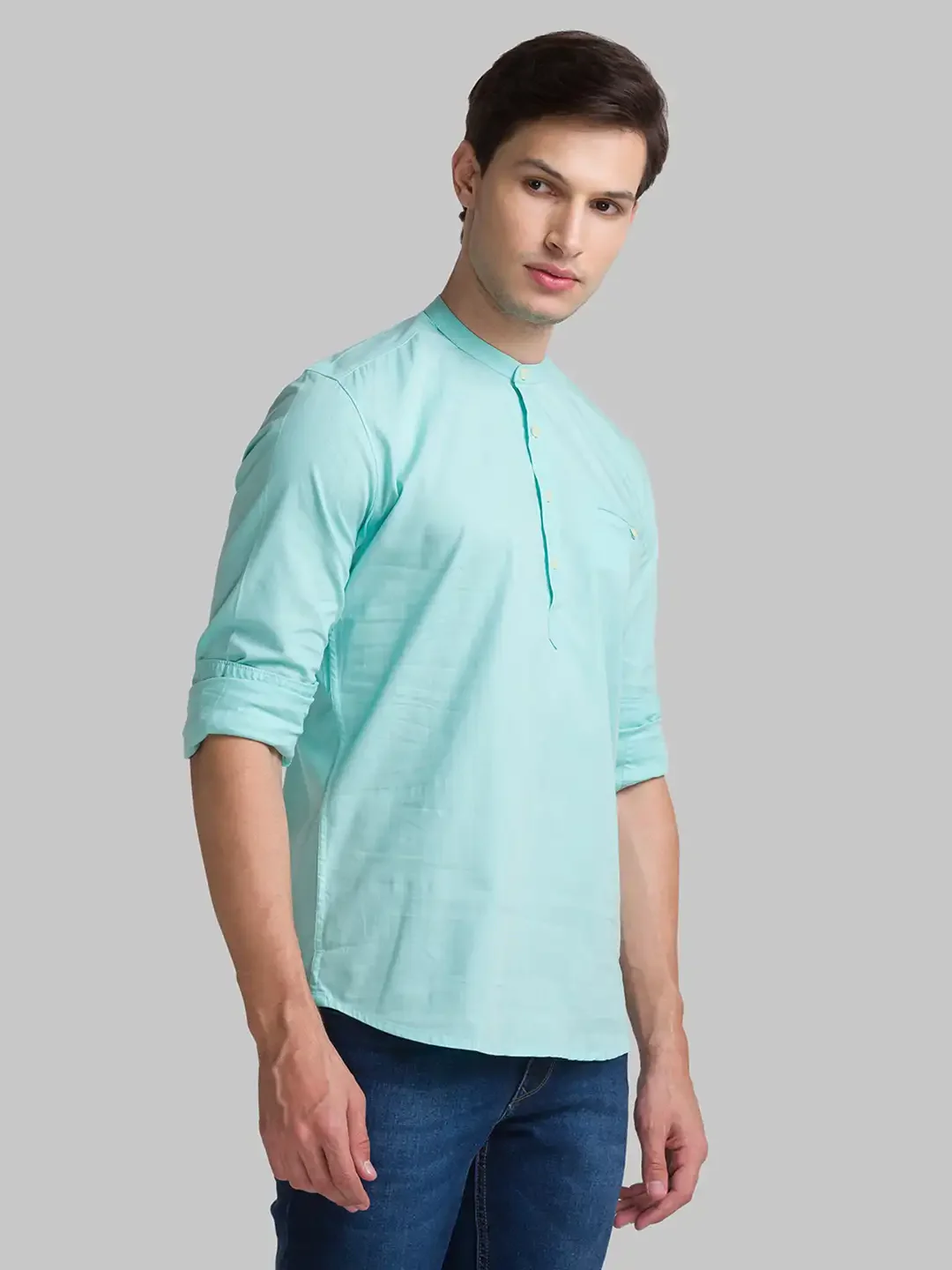 Men Green Slim Fit Solid Cotton Full Sleeve Shirts - Image 3