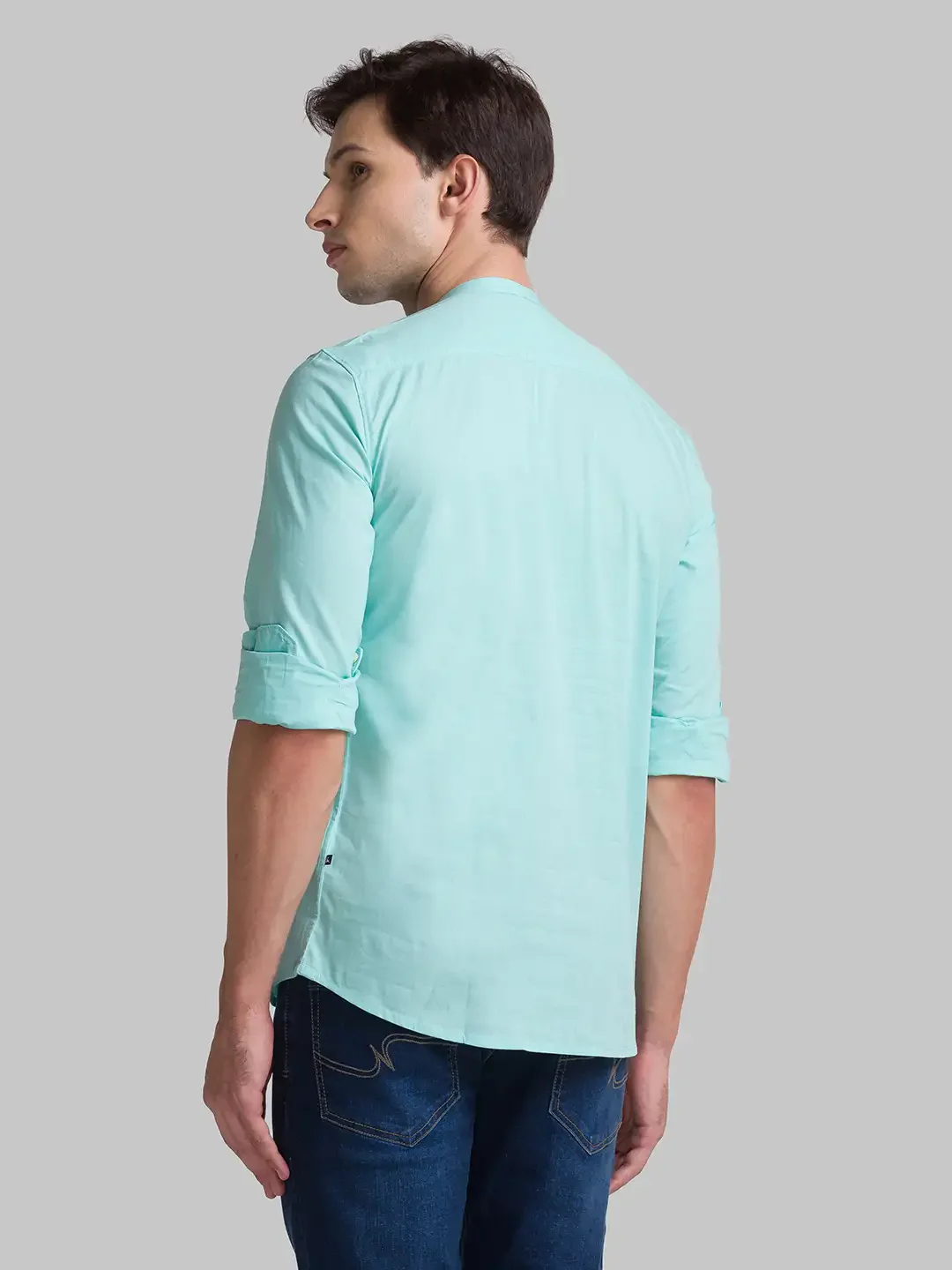 Men Green Slim Fit Solid Cotton Full Sleeve Shirts - Image 4